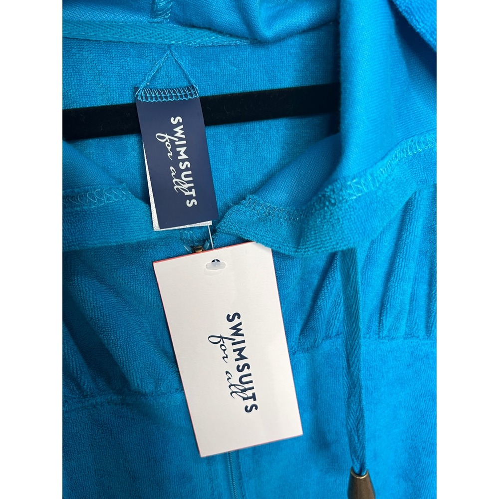 NWT Swimsuits For All Womens Blue Terry Cover Up Hoodie Zip Swim Cover Sz 38/40 - Picture 2 of 12